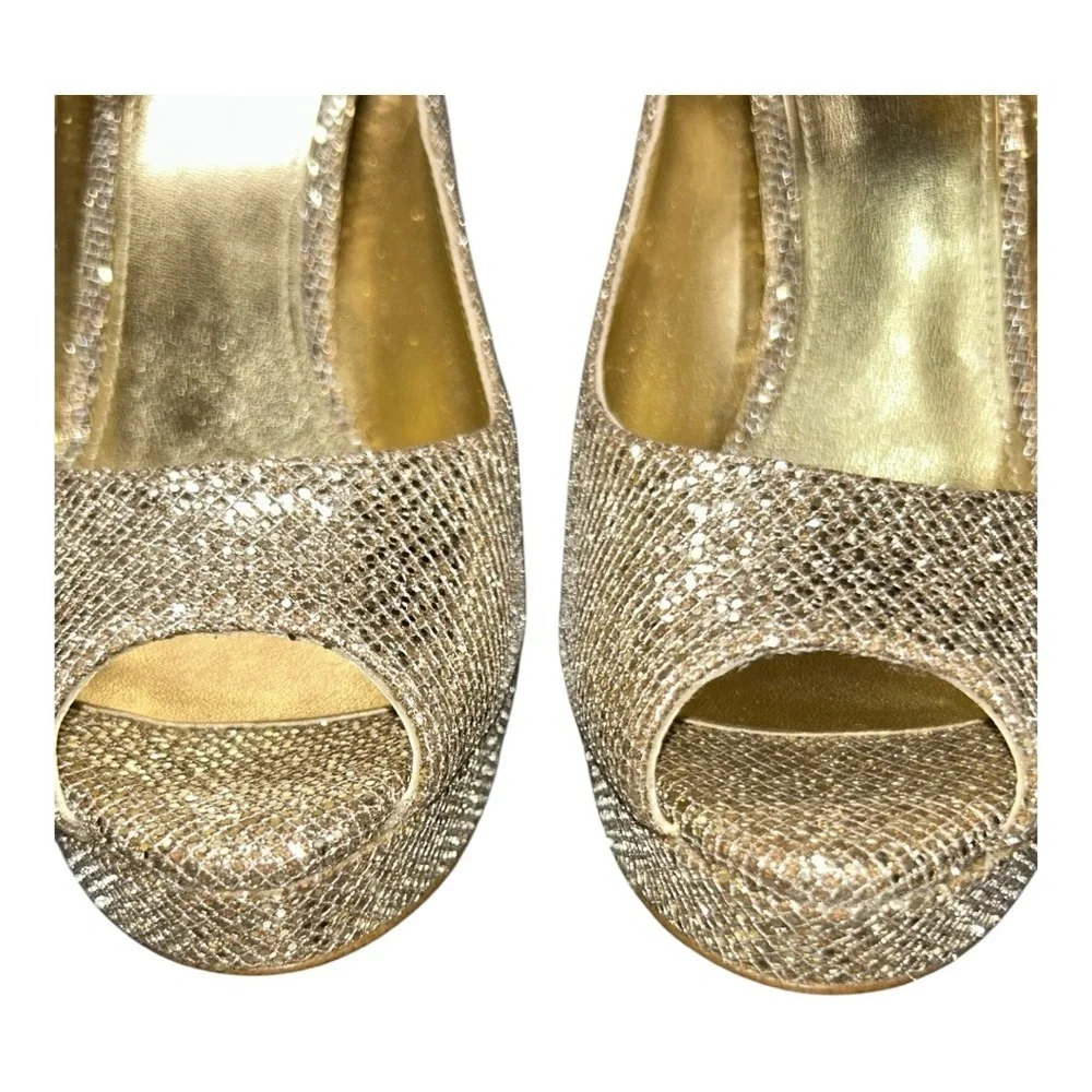 MICHAEL KORS Sparkling Gold Peep-Toe Heels excellent condition size 5 - Picture 6 of 14